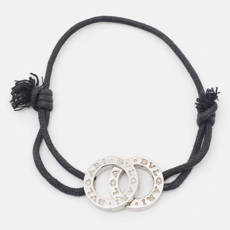 Pre Owned Bvlgari Bvlgari Interlocking Circles Sterling Silver Adjustable Cord Bracelet