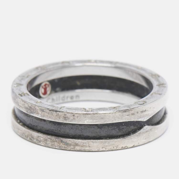 Pre Owned Bvlgari B.Zero1 Save the Children Ceramic Sterling Silver Ring Size 65