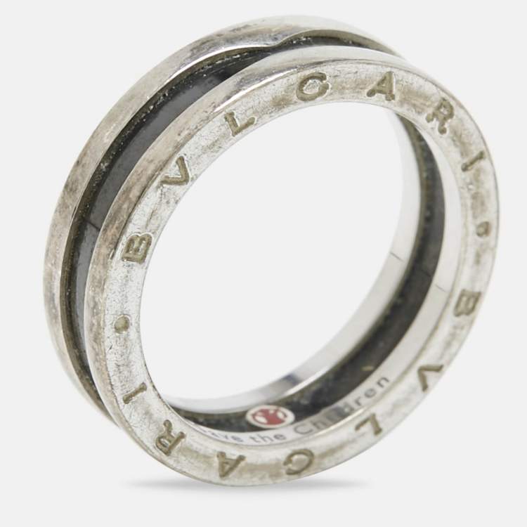 Pre Owned Bvlgari B.Zero1 Save the Children Ceramic Sterling Silver Ring Size 65