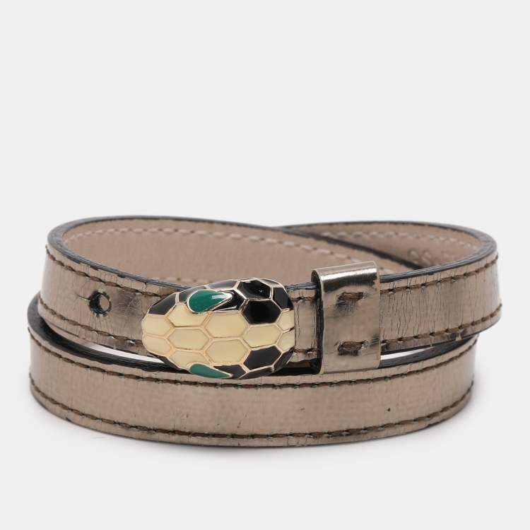 Pre Owned Bvlgari Metallic Leather Serpenti Forever Wrap Bracelet
