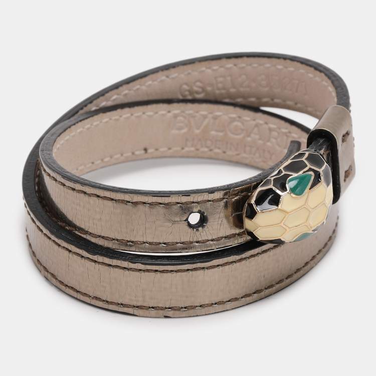 Pre Owned Bvlgari Metallic Leather Serpenti Forever Wrap Bracelet