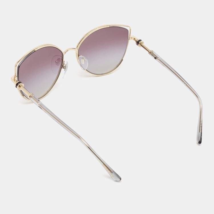 Pre Owned Bvlgari Black Gold Tone BV 6168 Cat Eye Sunglasses