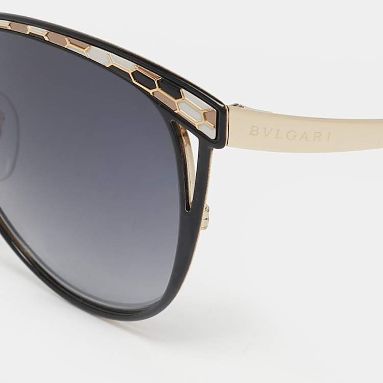 Pre Owned Bvlgari Serpenti Black Enamel Gold Tone 6083 Cat-Eye Sunglasses