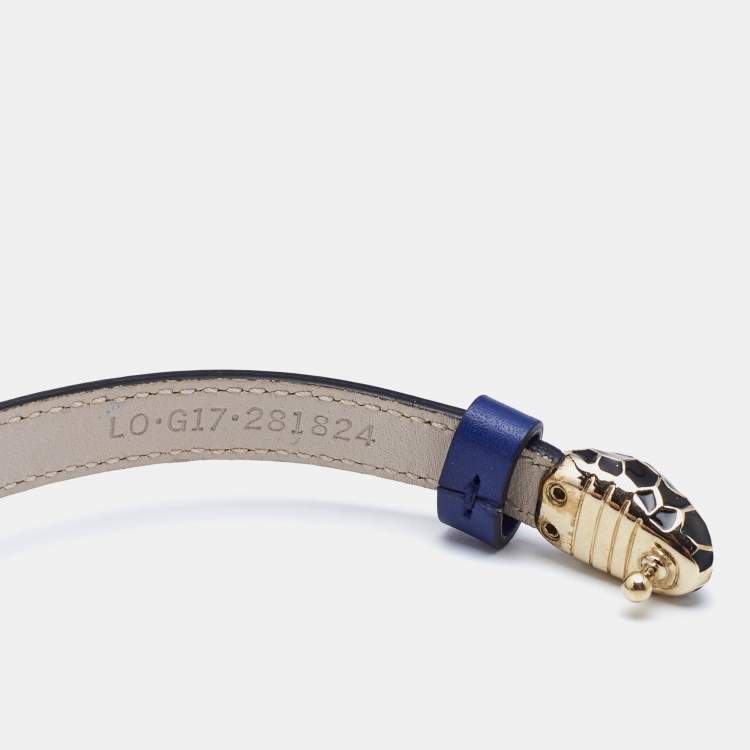 Pre Owned Bvlgari Serpenti Forever Navy Blue Enamel Gold Tone Double Wrap Bracelet