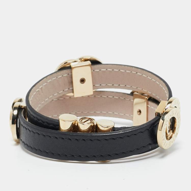 Pre Owned Bvlgari Bvlgari Leather Gold Tone Wrap Bracelet