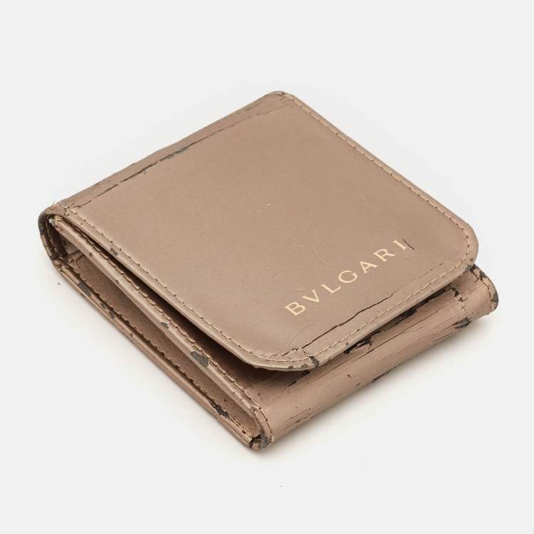 Pre Owned Bvlgari Monete Coin 130 Years Celebration Brown Leather Gold Tone Wrap Bracelet