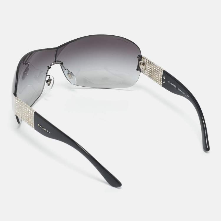 Pre Owned Bvlgari Black Gradient 6030-B Crystals Shield Sunglasses
