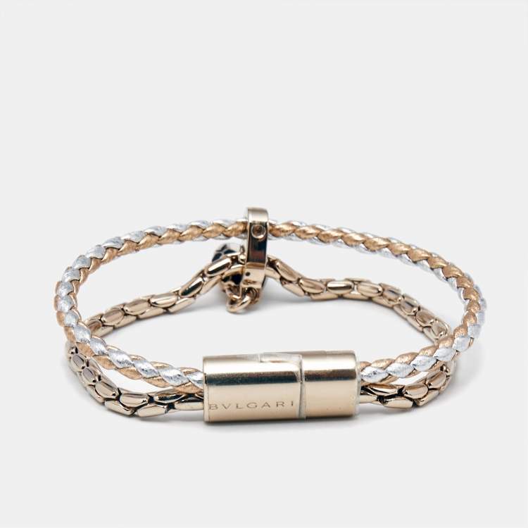 Pre Owned Bvlgari Serpenti Forever Ename Leather Gold Tone Bracelet