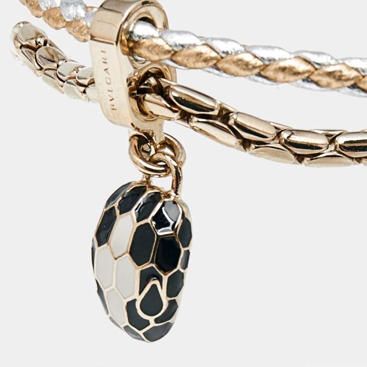 Pre Owned Bvlgari Serpenti Forever Ename Leather Gold Tone Bracelet