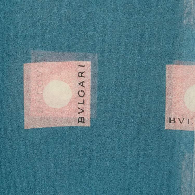 Pre Owned Bvlgari Blue Logo Print Silk Chiffon Stole