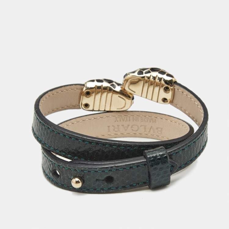 Pre Owned Bvlgari Serpenti Snakeskin Leather Enamel Gold Tone Wrap Bracelet