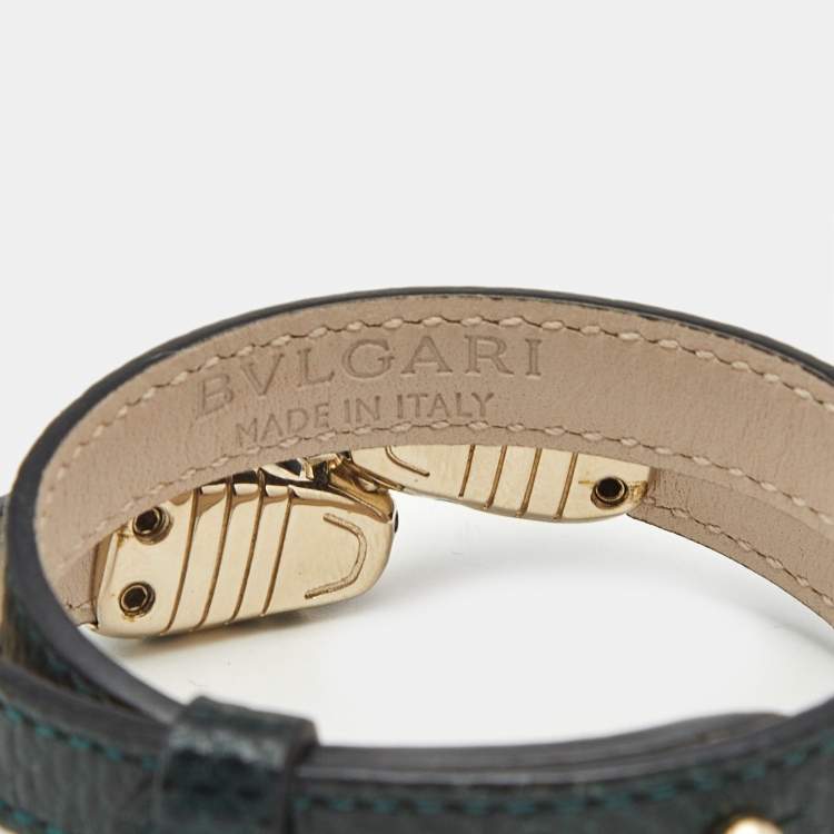 Pre Owned Bvlgari Serpenti Snakeskin Leather Enamel Gold Tone Wrap Bracelet