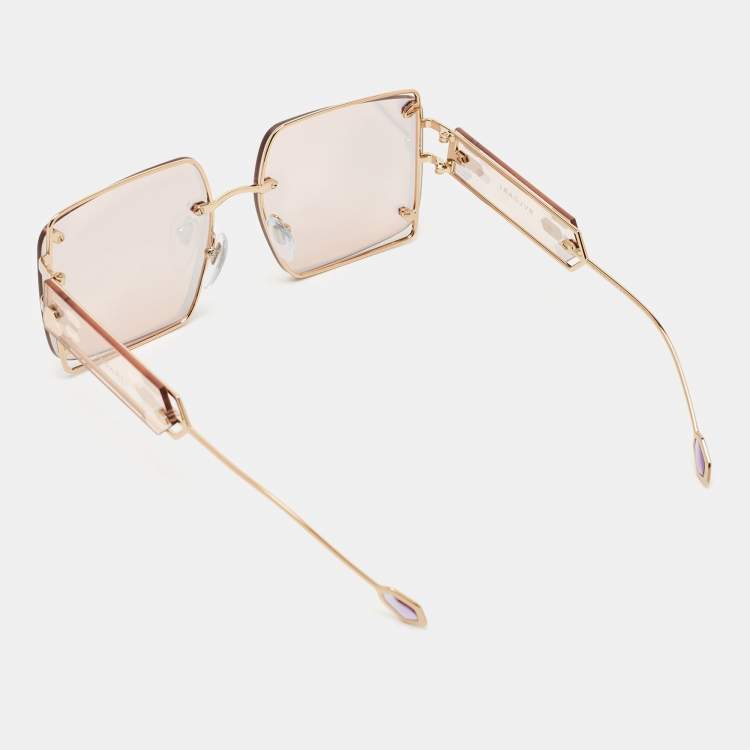 Pre Owned Bvlgari Gold/Lilac Mirrored BV 6171 Square Sunglasses