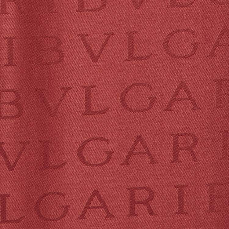 Pre Owned Bvlgari Ruby Red Silk Lettere Maxi Logomania Stole