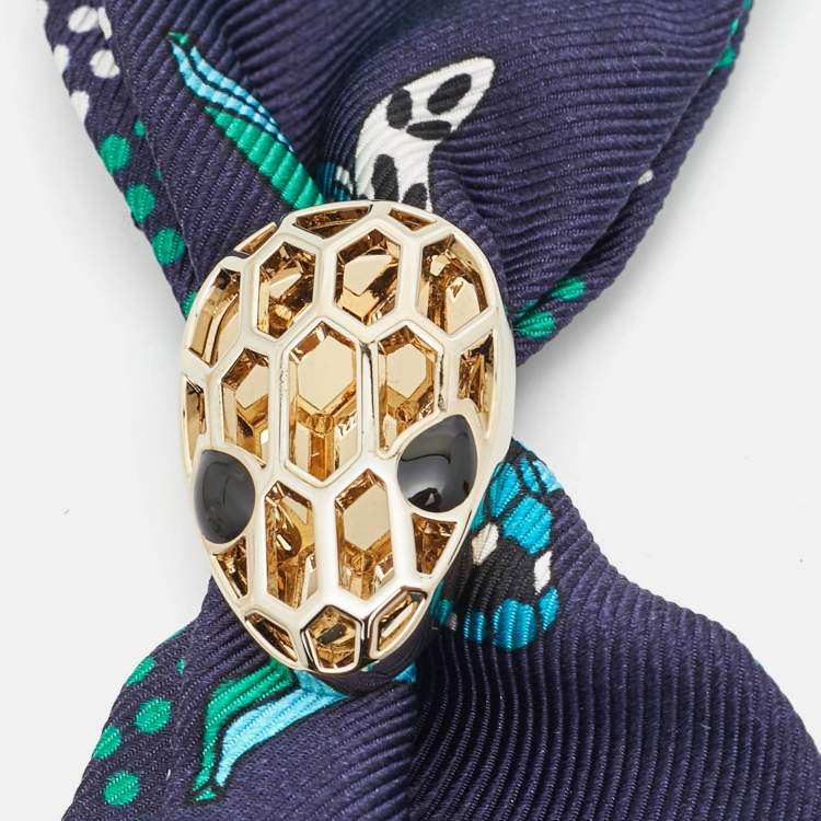 Pre Owned Bvlgari Navy Blue Metallic Detail Silk Serpenti Shelley