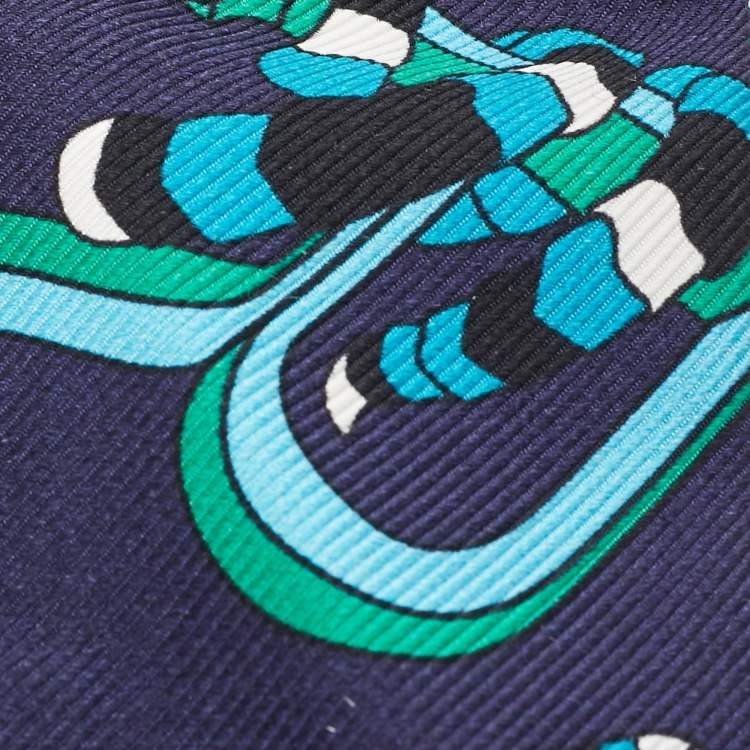 Pre Owned Bvlgari Navy Blue Metallic Detail Silk Serpenti Shelley