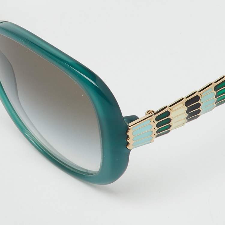 Pre Owned Bvlgari Green Gradien BV 8114 Serpenti Rectangle Sunglasses