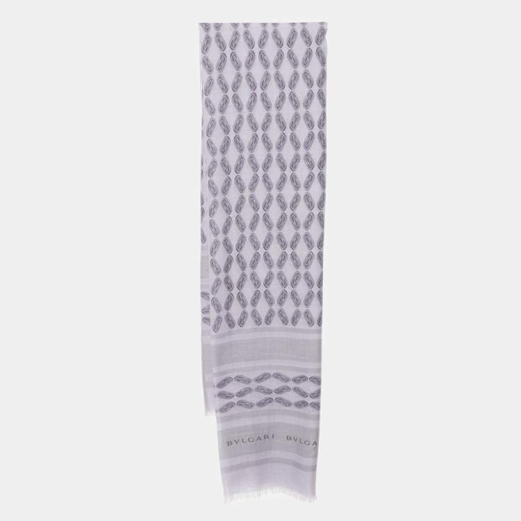 Pre Owned Bvlgari Purple Printed Wool and Silk Scarf 
