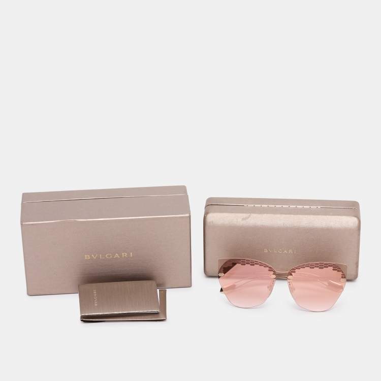 Pre Owned Bvlgari Pink Rose Gold Tone Metal 6107 Scalesbeat Serpenti Sunglasses