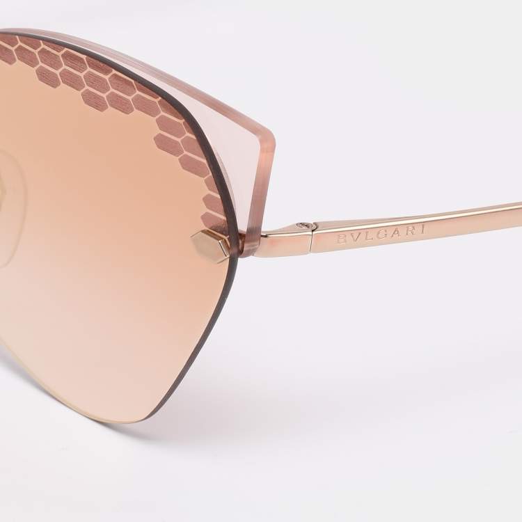 Pre Owned Bvlgari Pink Rose Gold Tone Metal 6107 Scalesbeat Serpenti Sunglasses