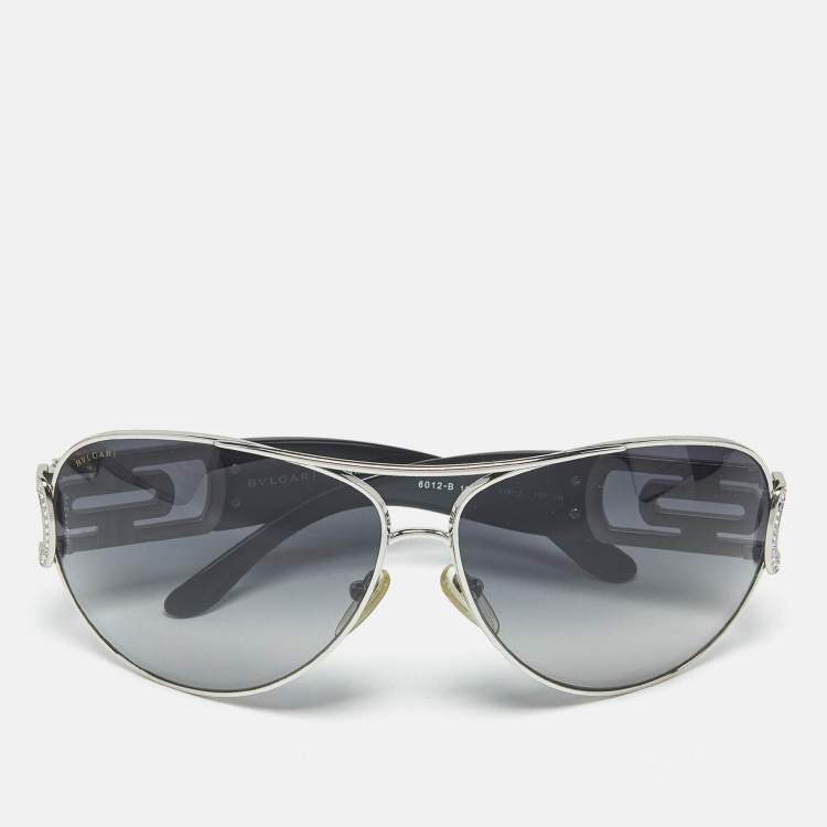 Pre Owned Bvlgari Black Gradient 6012-B Crystals Aviators Sunglasses