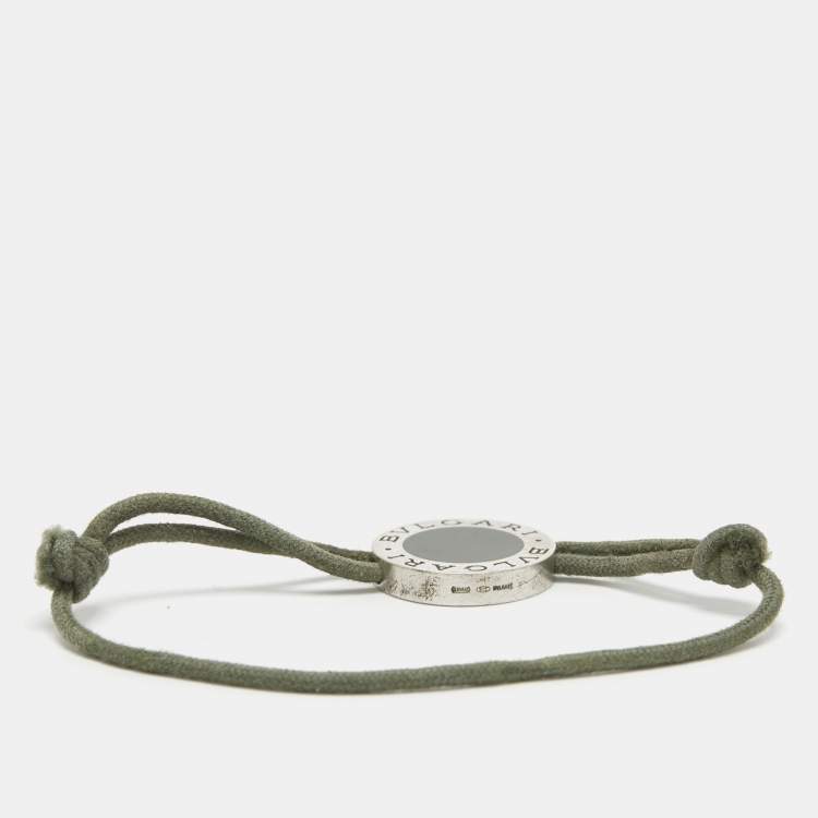 Pre Owned Bvlgari  Green Enamel Sterling Silver Adjustable Cord Bracelet