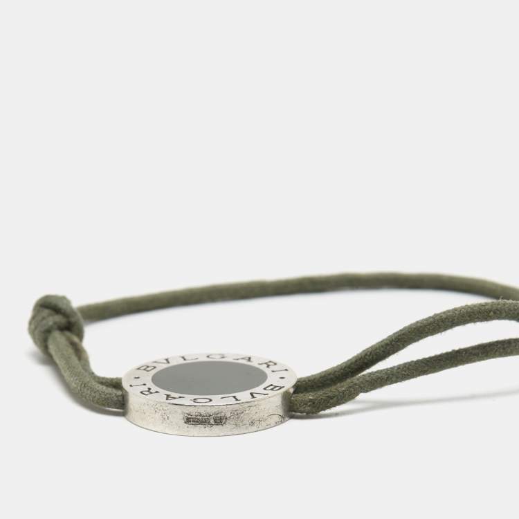 Pre Owned Bvlgari  Green Enamel Sterling Silver Adjustable Cord Bracelet