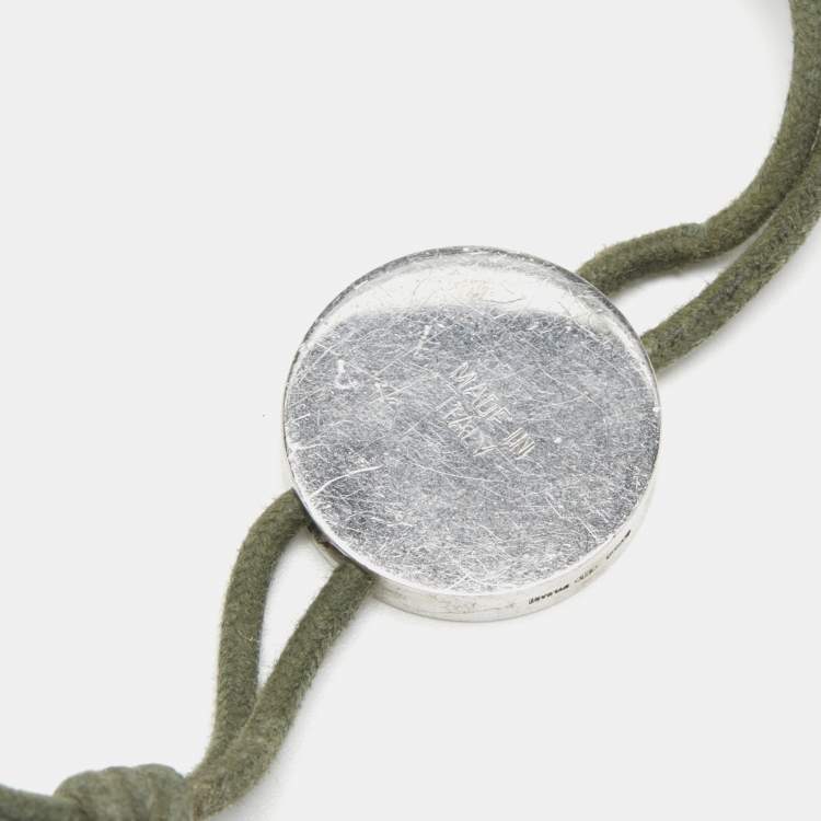Pre Owned Bvlgari  Green Enamel Sterling Silver Adjustable Cord Bracelet