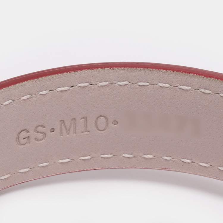 Pre Owned Bvlgari Red Leather Sterling Silver 925 Open Cuff Bracelet