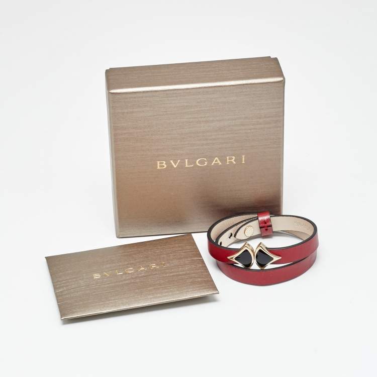 Pre Owned Bvlgari Divas' Dream  Enamel Gold Tone Leather Bracelet