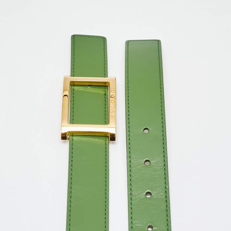 Pre Owned Bvlgari Green Leather Buckle Belt 80 CM