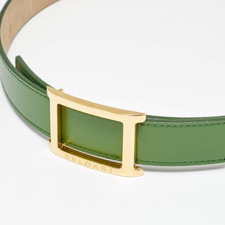 Pre Owned Bvlgari Green Leather Buckle Belt 80 CM