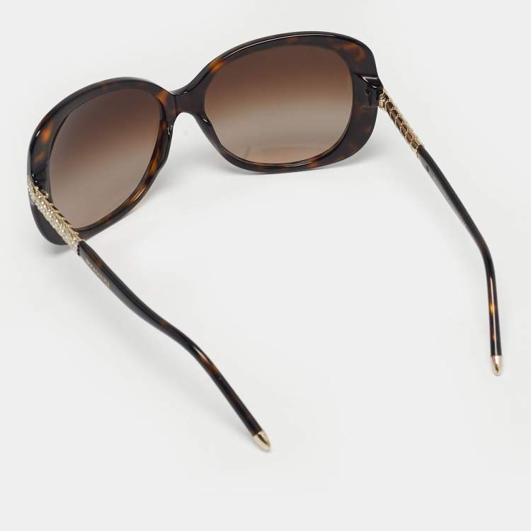 Pre Owned Bvlgari Tortoishell Brown Gradient  8105 B Crystal Oversized Sunglasses