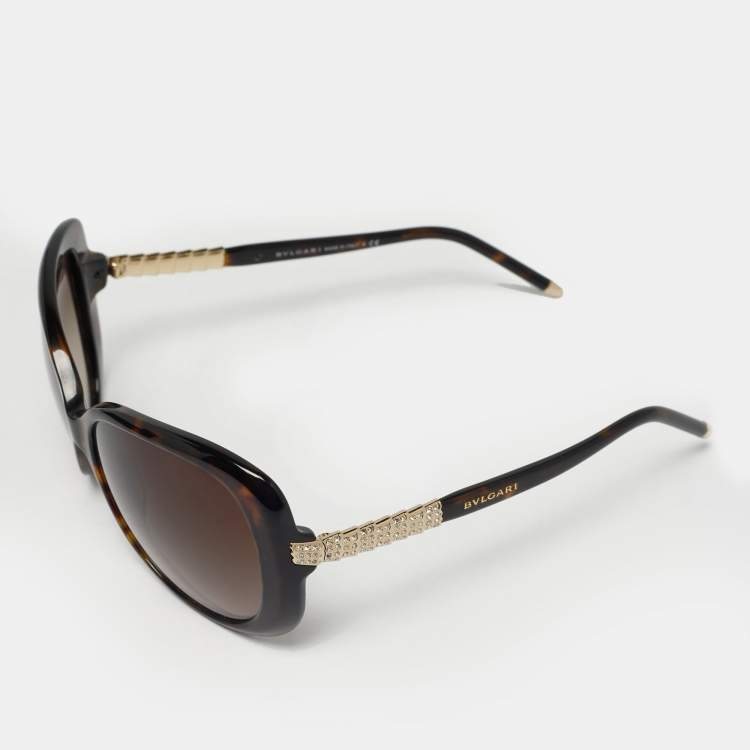 Pre Owned Bvlgari Tortoishell Brown Gradient  8105 B Crystal Oversized Sunglasses