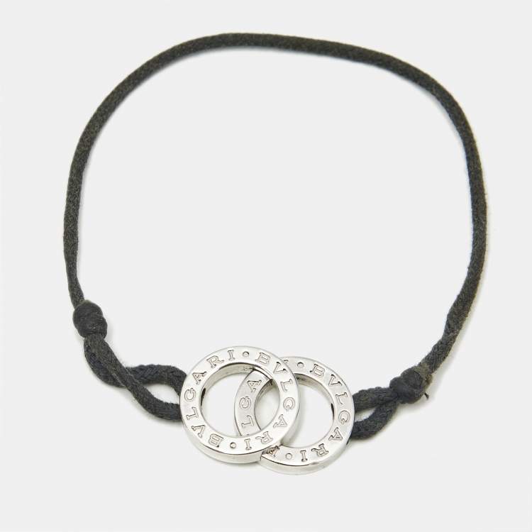 Pre Owned Bvlgari Iconic Double Logo Sterling Silver Cord Bracelet