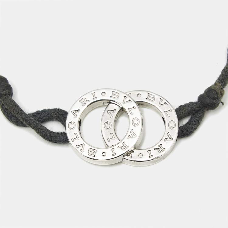 Pre Owned Bvlgari Iconic Double Logo Sterling Silver Cord Bracelet
