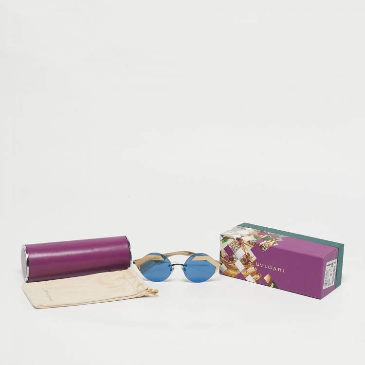 Pre Owned Bvlgari Blue/Gold Tone Mirrored 6089 Serpenti Sunglasses