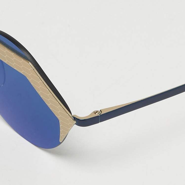 Pre Owned Bvlgari Blue/Gold Tone Mirrored 6089 Serpenti Sunglasses