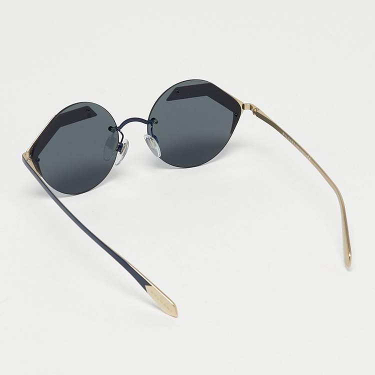 Pre Owned Bvlgari Blue/Gold Tone Mirrored 6089 Serpenti Sunglasses