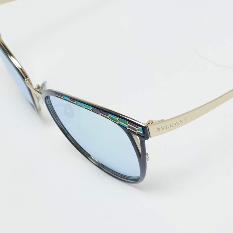 Pre Owned Bvlgari Blue Mirrored 6083 Serpenti Cat Eye Sunglasses