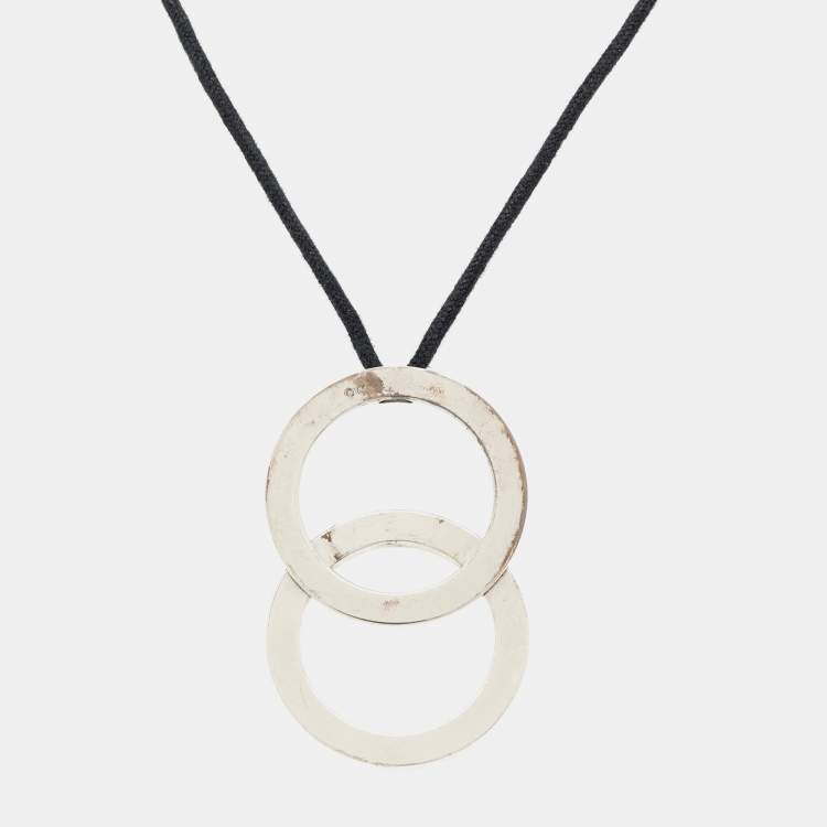 Pre Owned Bvlgari Fortuna Grande Sterling Silver Pendant Black Cord Necklace