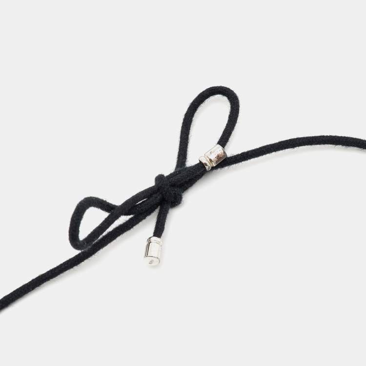 Pre Owned Bvlgari Fortuna Grande Sterling Silver Pendant Black Cord Necklace