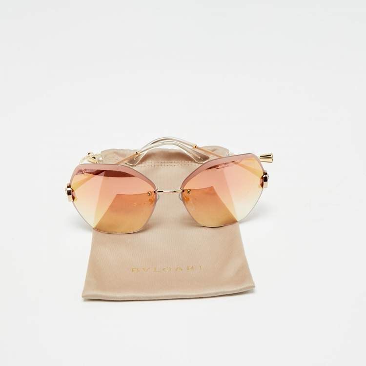 Pre Owned Bvlgari Pink Gradient 6105 B Mirrored Butterfly Sunglasses