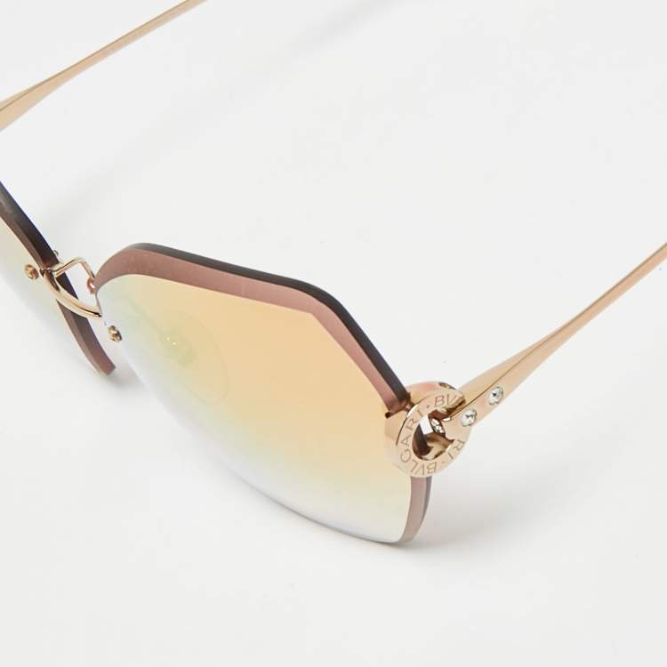 Pre Owned Bvlgari Pink Gradient 6105 B Mirrored Butterfly Sunglasses