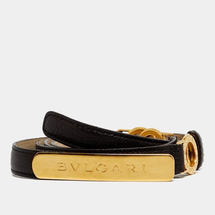 Pre Owned Bvlgari Double Ring 95CM Dark Brown Leather