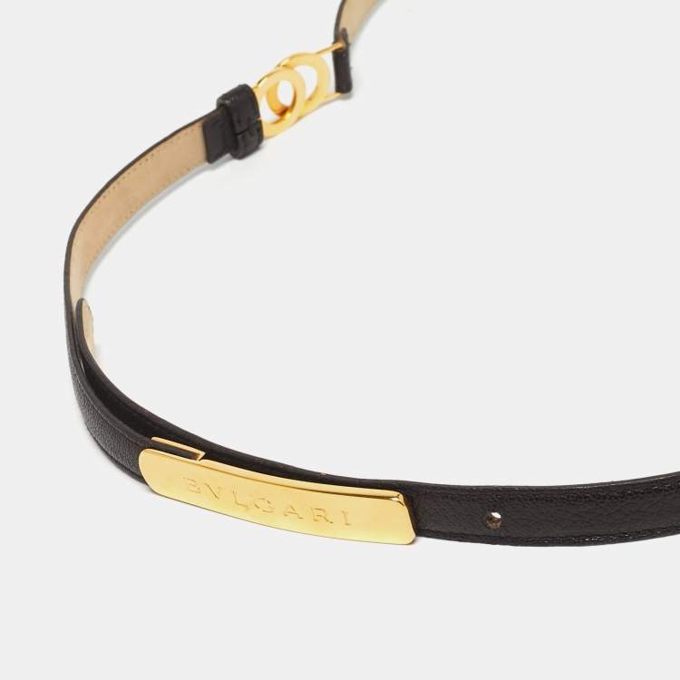 Pre Owned Bvlgari Double Ring 95CM Dark Brown Leather