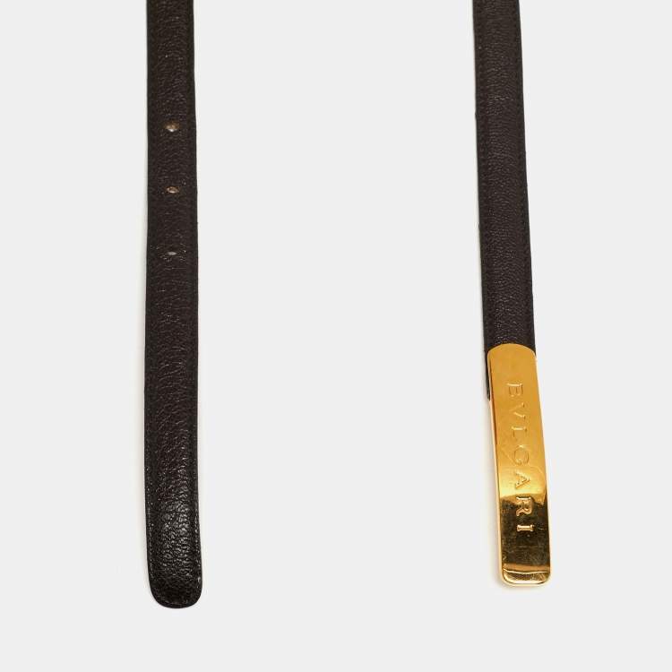 Pre Owned Bvlgari Double Ring 95CM Dark Brown Leather