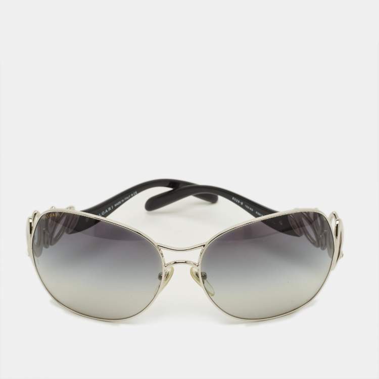 Pre Owned Bvlgari Black/Silver Tone Gradient 6028 B Oversized Sunglasses