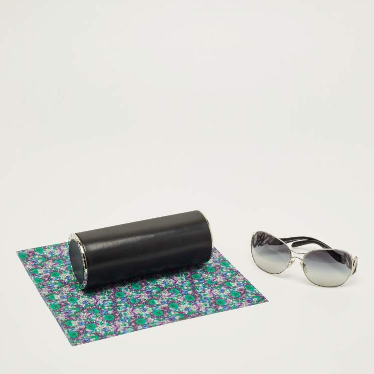 Pre Owned Bvlgari Black/Silver Tone Gradient 6028 B Oversized Sunglasses