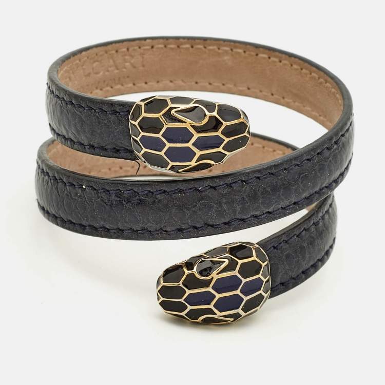 Pre Owned Bvlgari Serpenti Forever Navy Blue Leather Multi-Coiled Cleopatra Bracelet